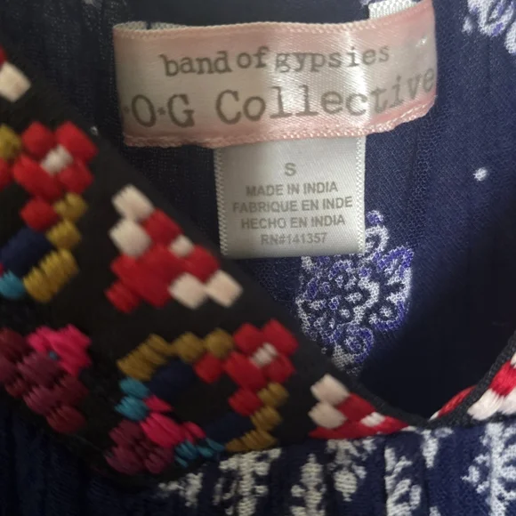 Band of Gypsies Navy Printed Camisole Embroidered Festival Dress Boho Small - Picture 3 of 5